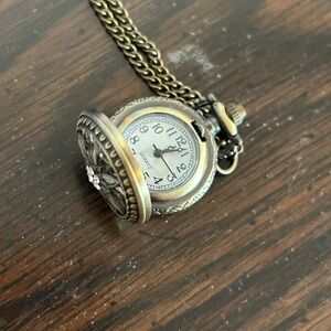 Vintage Style Bronze Pocket Watch Necklace